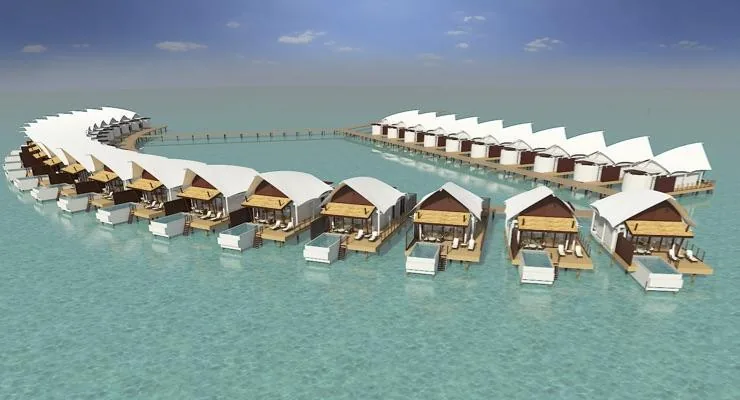 Villas sur pilotis dans un cours d'eau — génie civil spécial